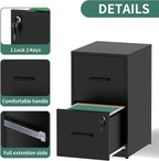 FLIXELIO 2 Drawer File Cabinet with Lock,Metal Vertical Filing Cabinets for Home Office,Heavy Duty File Storage Cabinet for Letter/Legal/A4/F4 Size File,Assembly Require (Black, Vertical 2 Drawer)