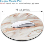 IMAYONDIA Round Mouse Pad, White and Rose Gold Marble Mouse Pad, Non-Slip Rubber Base Mousepad for Wireless Mouse, Small Computer Travel Mouse Mat for Men Women Kids, Abstract Metal Luxury Texture