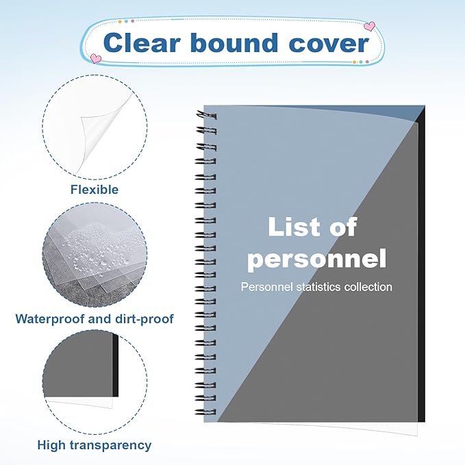 120 Pack Clear Binding Covers and Backs 8.5 X 11 Inches 12 Mil Sand-Textured Polycover, 10 Mil Presentation Binder Covers for Spiral Binding with Clear Front, Letter Size, Square Corners, Un-Punched