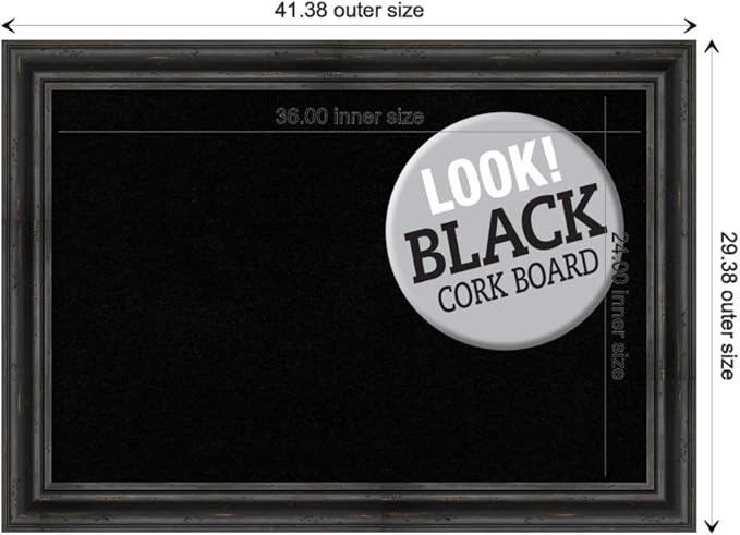 Amanti Art Black Cork Board (41 x 29 in.), Rustic Pine Black Wood Frame - Bulletin Board, Organization Board, Pin Board - Large
