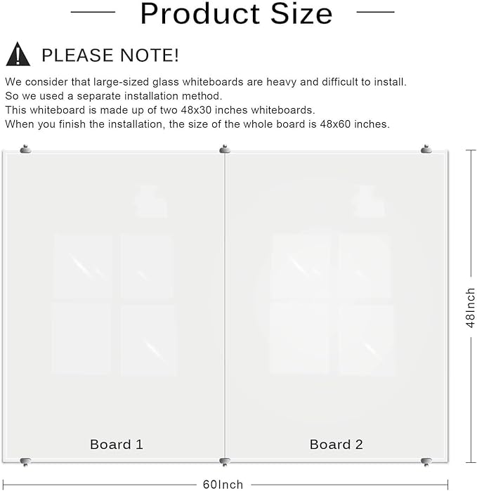 2-in-1 Magnetic Glass White Board 60'' x 48'' Extra Large Splicing Tempered Glass Whiteboard, 4' x 5' Frameless Big Glass Dry Erase White Board for Wall, Office, Home