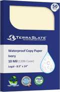 TerraSlate Waterproof Paper, Rip-Proof Colored Paper, Ivory, 50 Sheets, 10 Mil (120 lb Cover), 8.5” x 14”, Laser Printer and Copy Machine Compatible