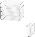 FANXIYQ 4-Tier Stackable Paper Tray Organizer for Desk with Detachable Hanging Pen Cup - Durable PET Desktop Paper Organizer, Space-Saving Desk Accessory