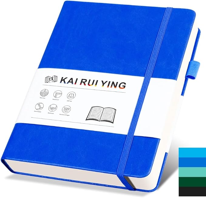KaiRuiYing Lined Journal Notebook with Pen Holder, 320 Pages, 7.6'' × 10.3'' Large Size B5-100 GSM Thick Paper, for Writing, Work, Office, Leather Hardcover