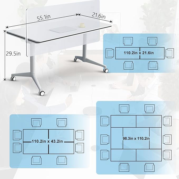 JEHUJD Conference Table,55.1''Folding Conference Room Table for 4-12 People,Mobile Flip Top MeetingTraining Table with Different Coulor and Styles for Offices, Classrooms,Meeting Room (4, A)