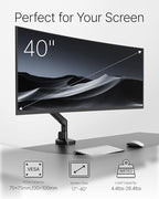 monTEK Deluxe Monitor Arm up to 40 Inch Holds 26.4 lbs Curved Screens Aluminum Fully Motion Adjustable Single Monitor Stand with Clamp/Grommet Desk Mount, Quick Release Plate,75/100mm VESA, MA1008BK