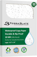 TerraSlate Printable Waterproof Paper for Laser Printer, 10 MIL 8.5" x 14", 50 Sheets, Matte White Printer Paper, Rip-Resistant, Weather/Rain Proof Copy Paper