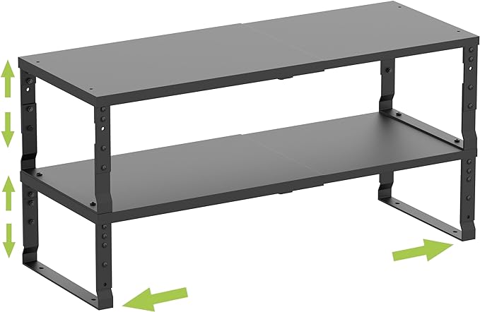 Jojocross Expandable Stackable Spice Rack Organizer for Kitchen Cabinet,Adjustable Counter Shelf, countertop, Pantry,Cupboard,Bathroom,Bedroom(2Packs/Black/Medium)