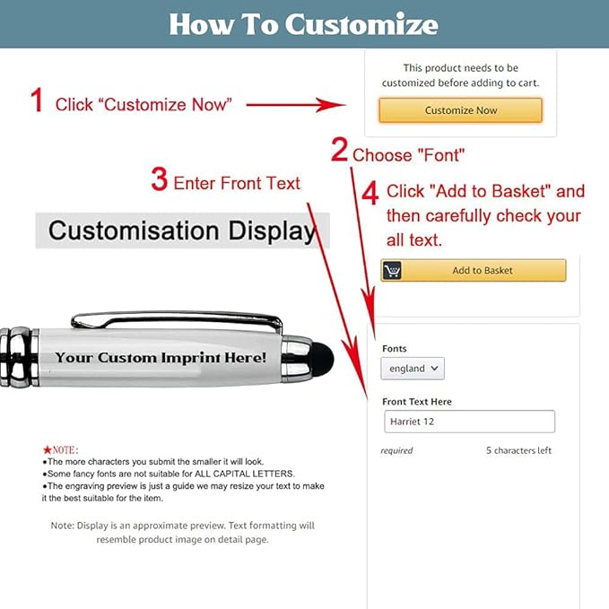 Ancolo Custom Personal Pens with Stylus Tip - Beautiful Smooth Writing Set Black ink refill - Engraved with Your Name or Slogan Perfect for Women/Lady/Girl/Teacher/Manager/10 Pens/Box