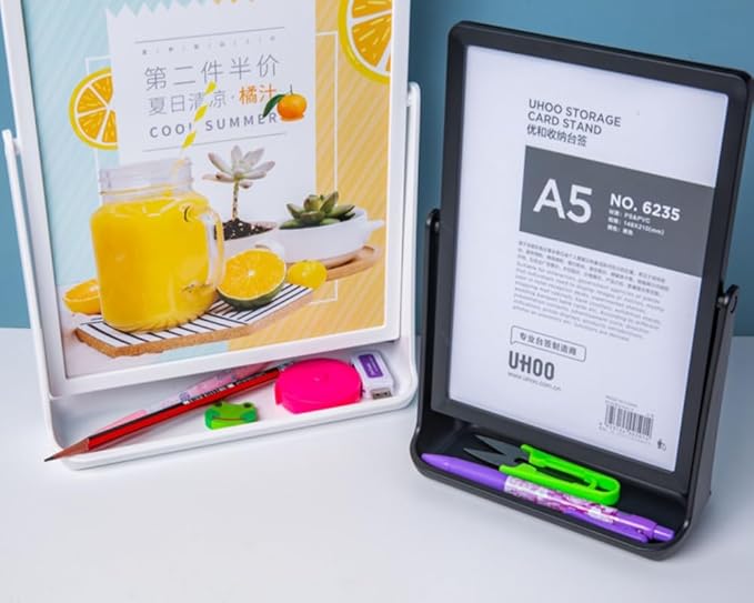 ECKEK ABS Plastic Sign Holder, Menu Displays T Shape Sign Stand, Rotating Display Stand for Ads, Menu, Photos, Business Card (Black A5 148×210mm/ 5.83×8.27 inches)