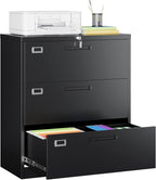 MIIIKO Lateral File Cabinet with Lock, 3 Drawer Lateral Filing Cabinet, Large Deep Drawers Locked by Keys, Metal Storage File Cabinet for Hanging Files Letter/Legal/F4/A4 Size