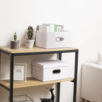 PRANDOM Collapsible Storage Box with Lid [3-Pack] Leather Fabric Foldable Storage Bin Organizer Container Basket Cube with Cover for Home Bedroom Closet Office Nursery White(13.6x9.6x6.9)