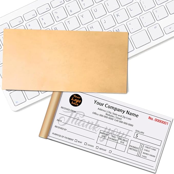Personalized Invoice Book Custom 2 Part/3 Part Receipt Book Quote Estimate Order Forms Carbonless Form with Your Company Name Logo Address,2-10 Books (Style 2)