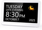 Raynic Date Clock, Digital Clock with 12 Themes, 20 Alarms, 20 Reminders, Semi-Automatic Dimming, 12/24 Hours, Auto DST for Desktop, Office, Students