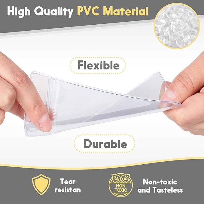 Marspark 50 Pieces Clear Plastic Horizontal Name Badge ID Card Holders with Waterproof Type Resealable Zip, 3.54 x 2.36 in, Transparent PVC Sleeve for Office Back to School Supplies