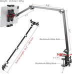 ZUZUXI Tablet Stand Holder for Desk and Bed, Adjustable Aluminum Foldable Arm iPad Mount Clamp on Table Compatible with iPad Air Mini, Galaxy Tabs, 4.7-12.9" Tablets and Phones