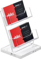 NIUBEE Acrylic Business Card Holder 2 Slots - Double Capacity Business Card Stand for Desk, 2 Tier Clear Gift Card Display for Office, Event, Exhibition