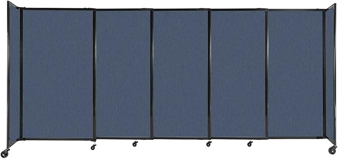 Versare Straightwall Sliding Portable Wall Partition | Freestanding Office Dividers | Locking Wheels | Temporary Room Separator | 11'3'' Wide x 5' Tall Ocean Fabric Panels