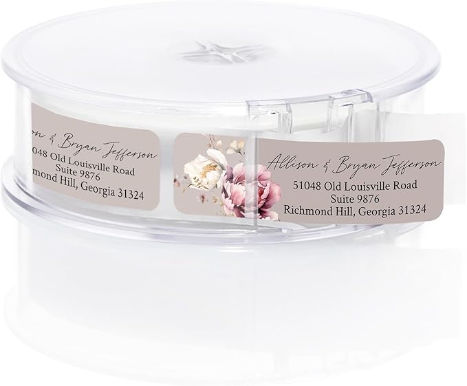 Taupe Watercolor Floral Rolled Address Labels / 250 Personalized Return Address Labels/Designer Address Stickers in Elegant Plastic Dispenser