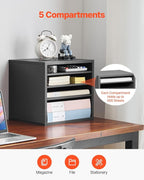 VEVOR Literature Organizer, 5 Compartments Office Mailbox with Adjustable Shelves, Wooden Mailbox Sorter Medium Density Fiberboard Office Home Classroom Storage for Files, Documents, Papers, Grey