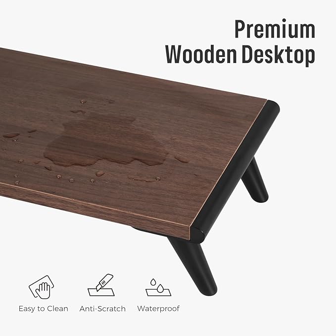 loukin Monitor Stand Riser for Desk, 22.4" x 8.3" Larger Computer Stand for Laptop, PC, Printer, Sturdy Desktop Computer Shelf with Non-Skid Rubber, Home Office (Brown)