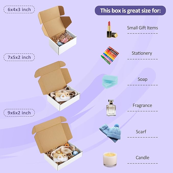 Eupako 30 Pack Small Shipping Boxes Assorted Sizes, 6x4x3, 7x5x2, 9x6x2-10 PCS Each Small Boxes, White Corrugated Box Mailers, Cardboard Boxes for Packaging Small Business, Mailing