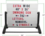 Swinging Changeable Message Sidewalk Sign: 36" x 48" Sign with 792 Pre-Cut Double Sided Letters and Storage Box. Includes Black Board & Letter Board (Black Color Legs)