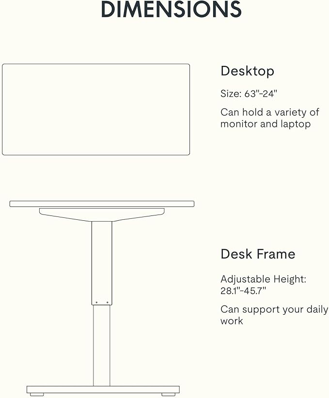 FLEXISPOT EN1 Solid Wooden One-Piece Standing Desk, 63 x 24 Inches Sit Stand Home Office Desks, Sustainable Sturdy and Stable (White Frame + Rubber Wood Top, 2 Packages)