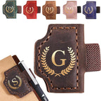 Personalized Mark Bookmark with Pen Holder, Leather Magnetic Book Marker 26 Letters,Custom Initials Page Marks, Gifts for Book Lovers Readers Men Women (Coffee, G)