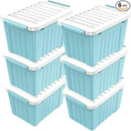 Nazhura 97 Quart Plastic Storage Bin, Stackable and Nestable Storage Boxes with White Lids and Secure Latching Buckles, Large Storage Container (Blue, 97Quart-6Pack)