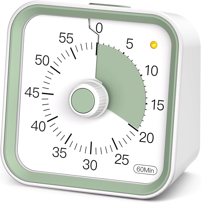 Visual Timer for Kids with Pause Function, 60 Minute Countdown Timer for Kids Desk Study, Teaching, Kitchen Cooking, Office Meetings, Time Management for ADHD (White)