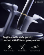 novium Hoverpen Interstellar - Space Black, Ballpoint Pen, 18K Gold-plated Pen Ring, 23.5 Degree Angle, Schmidt Ballpoint Refill, No Spills, No Spotting, No Explosions
