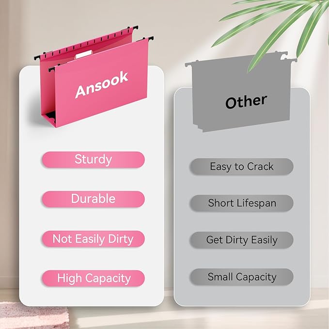 ANSOOK Legal Size Hanging File Folders Extra Capacity,Heavy Duty 3 Inch Expandable File Folders Hanging with Tabs,12 Pack Hanging File Organizer,File Cabinet Folders with Insertable Tabs for School