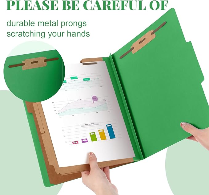 Skyygemm 48 Pcs Classification Folders Letter Size, 3 Divider Pressboard File Folder with Fasteners, Expanding File Organizer Bulk for School Teachers, Office Employee, Coworker, Staff (Green)