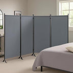 Proman Products - Galaxy 4 Panel Section Privacy Folding Screen Divider, Water Repellent Fabric Room Divider with Black Powder Coated Metal Frame for Indoors or Outdoors (Gray)
