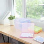 COSICS Photo Storage Box 5" x 7", Extra Large Transparent Plastic Photo Organizer Craft Keeper with 6 Colorful Inner Case for Cards, Pictures, Stamps, Stickers, Seeds, Office Supplies