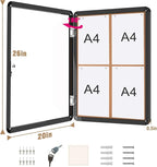 Mifuro 26"x20" Enclosed Bulletin Board, Lockable Weather-Resistant Aluminum Cork Noticeboard for School & Office, Black Frame w/Cork