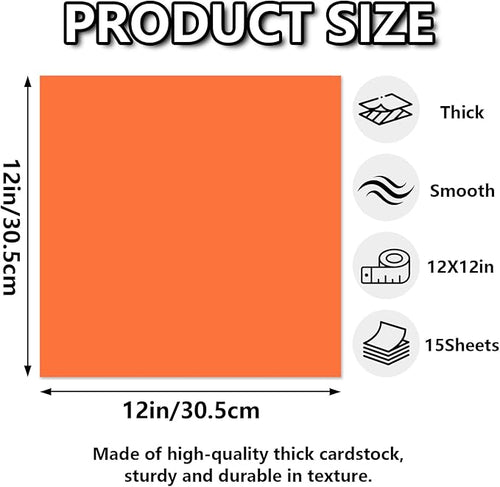 15 Sheets Orange Cardstock 12"x12",250gsm/90lb Heavyweight Cover Cardstock Paper, Thick and Smooth Card Stock Perfect for Card Making, Scrapbooking and Crafts (Orange)