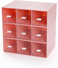 OSteed Desktop Drawers, Desk Organizer with 9 Drawers, Stackable Plastic Storage Box for Home Collection, Cosmetics, Jewelry, Office Supplies (3 Tiers, Pink)