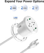 Desktop Power Grommet 3-inch Hole,40W Total Fast Charging Station, 2 PD 20W USB C Port,Flush-Mount Recessed Power Strip, 2 AC Outlets,4 USB Ports,in to The Top of Your Desk,6ft Cord