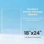 CALPALMY (2-Pack) 18x24 Inch Clear Acrylic Sheet - 1/4 Inch Thick Acrylic Plexiglass Panel for Laser Cutting, DIY Crafts, Signage, and Engraving Projects