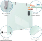 TSJ OFFICE Glass Dry-Erase Board - 36 x 24 Inches Wall Mounted Whiteboard with Magnetism, Large Frameless Glass White Board for Office, Home & School