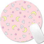 IMAYONDIA Pink Kawaii Round Mouse Pad, Cute Moon Bunny Small Mouse Mat，Aesthetic Anime Mousepad for Women Kids Office Home School, Computer PC Laptop Pastel Mice Pad, 7.9 x 7.9 in