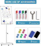 Nicpro Mobile Whiteboard 36"x 24" Magnetic Dry Erase Board, Height Adjustable Standing Easel With 5 Wheels, Flipchart Hooks, Rolling for Office Home or Classroom Teaching