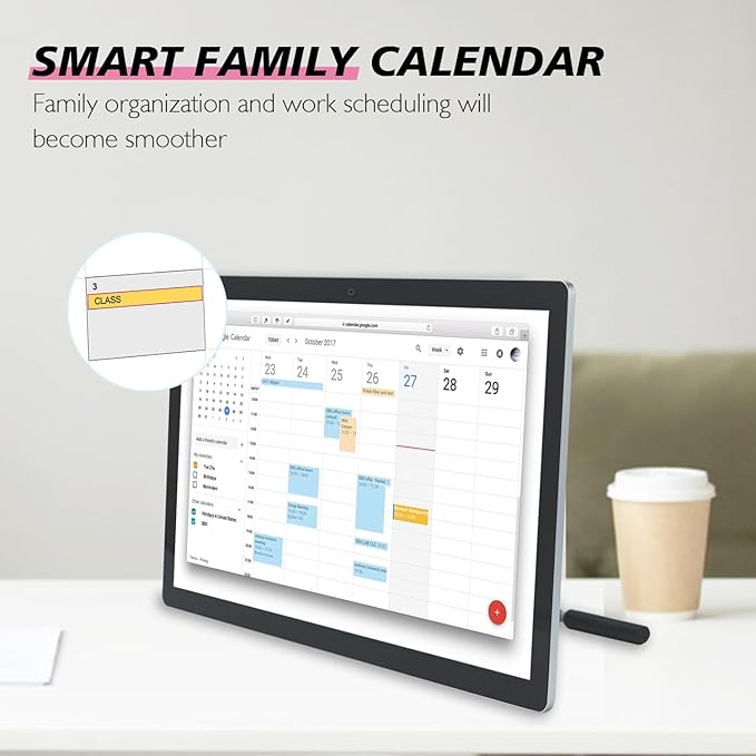 27 inches Touchscreen Digital Calendar & Wall Planners,Downloadable APP, Smart Whiteboard Calendar for Chore Chart & Work Schedule, Built in Speakers and Camera, Include Wall Mount & Desk Stand