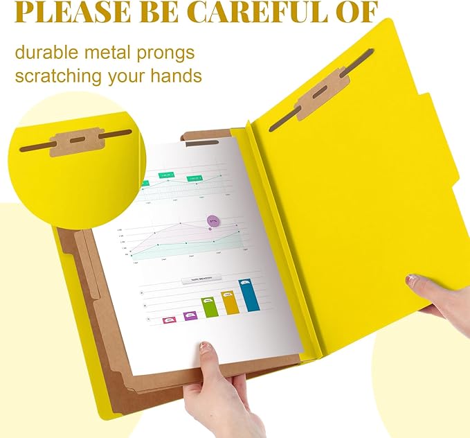 Skyygemm 12 Pcs Classification Folders Letter Size, 3 Divider Pressboard File Folder with Fasteners, Expanding File Organizer Bulk for School Teachers, Office Employee, Coworker, Staff (Yellow)