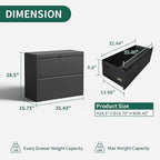 Yukimo 2 Drawer Lateral File Cabinet with Lock, Metal File Cabinets for Home Office Legal/Letter A4 Size, File Cabinet with 2 Drawer Storage Cabinet,Require Assembly,Black