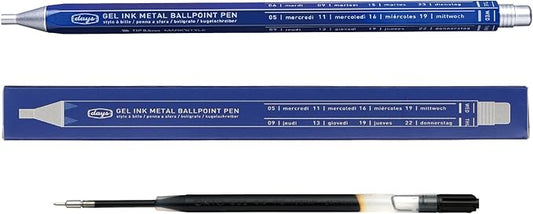 MARK'STYLE days, Gel Ink Metal Ballpoint Pen - 0.5mm Retractable Black Ink, Retro styling Light Weigh Pen, Made in Japan- Perfect for School, Office, and Journaling (Navy)