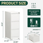 Yukimo 3 Drawer File Cabinet with Lock, Vertical File Cabinet with Lock, Locking File Cabinet Hanging Files for A4/ Legal/Letter,White