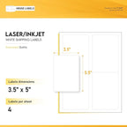 HOUSELABELS 4-up Shipping Labels (3-1/2" x 5") for Laser and Inkjet Printers, 800 Sheets